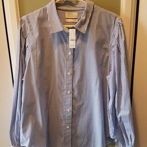 J. Crew Slim-Fit Puff Sleeve Shirt in Blue Stripe - EUC- Size 14